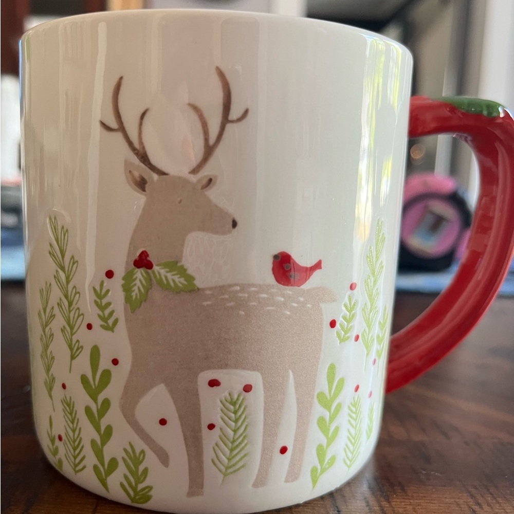 Festive Deer Mug with Red Handle